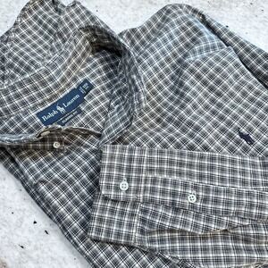 Ralph Lauren Shirt Mens Oxford 3XB Big Long Sleeve‎ Gray Navy Plaid Classic Fit